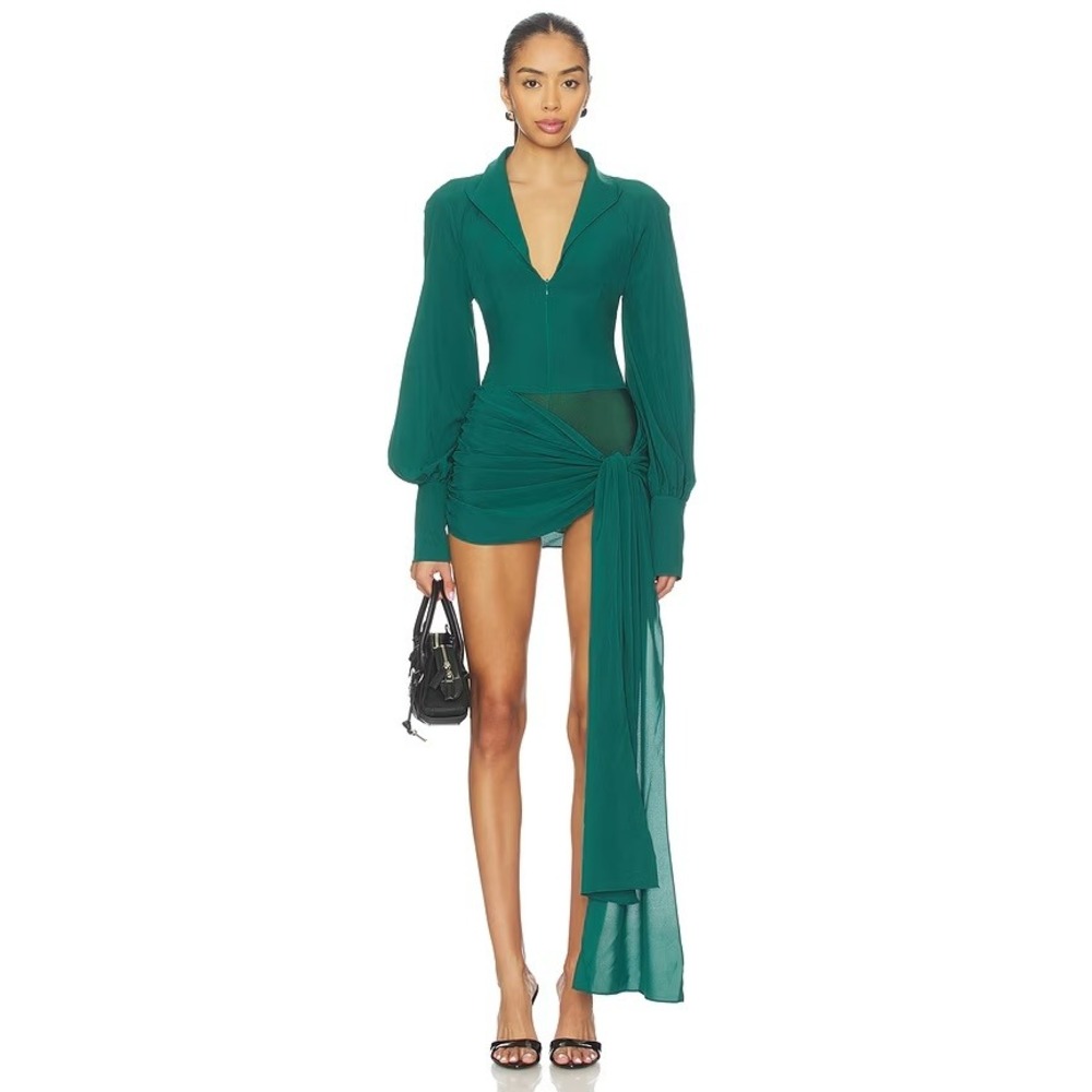 Kim Shui Green Wrap Bodysuit Long Sleeve Cutout Back Lace Up Size M NEW